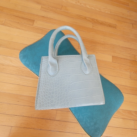 Baby Blue Mini Faux Crocodile Handbag - Picture 1 of 12
